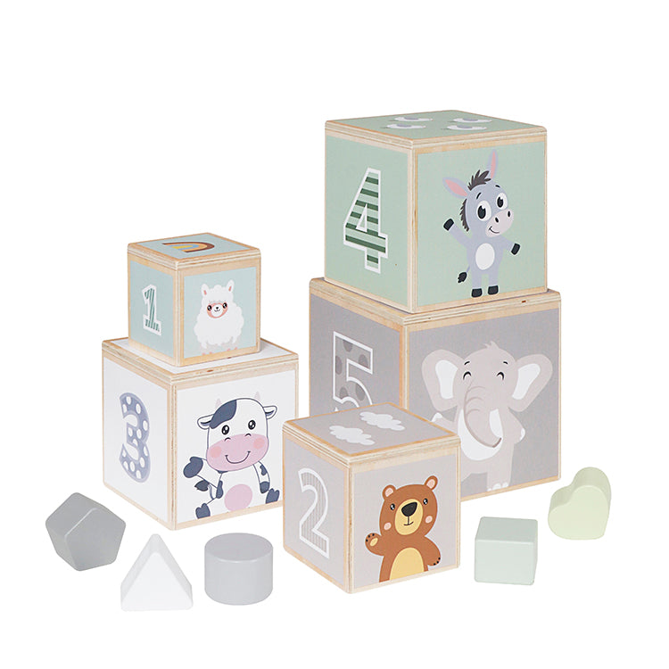 Wholesale Wooden Stacking Number & Animal Blocks Toy, OEM Available