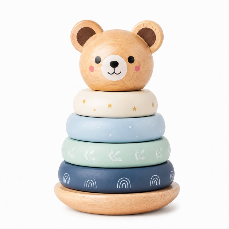 Wooden Bear Stacking Ring Toy for Toddlers – Montessori Balance Stacker