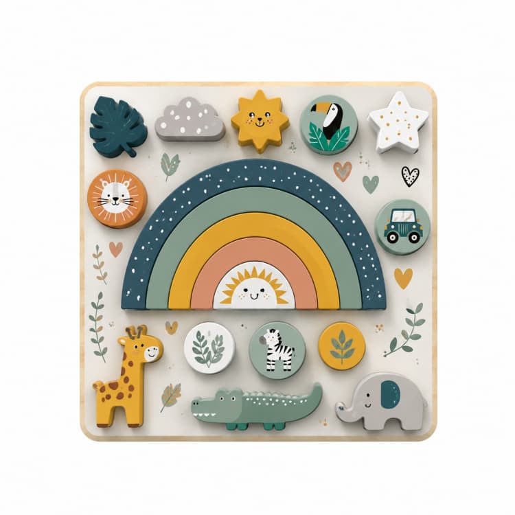 OEM Animal & Rainbow Wooden Shape Puzzle Board for Kids
