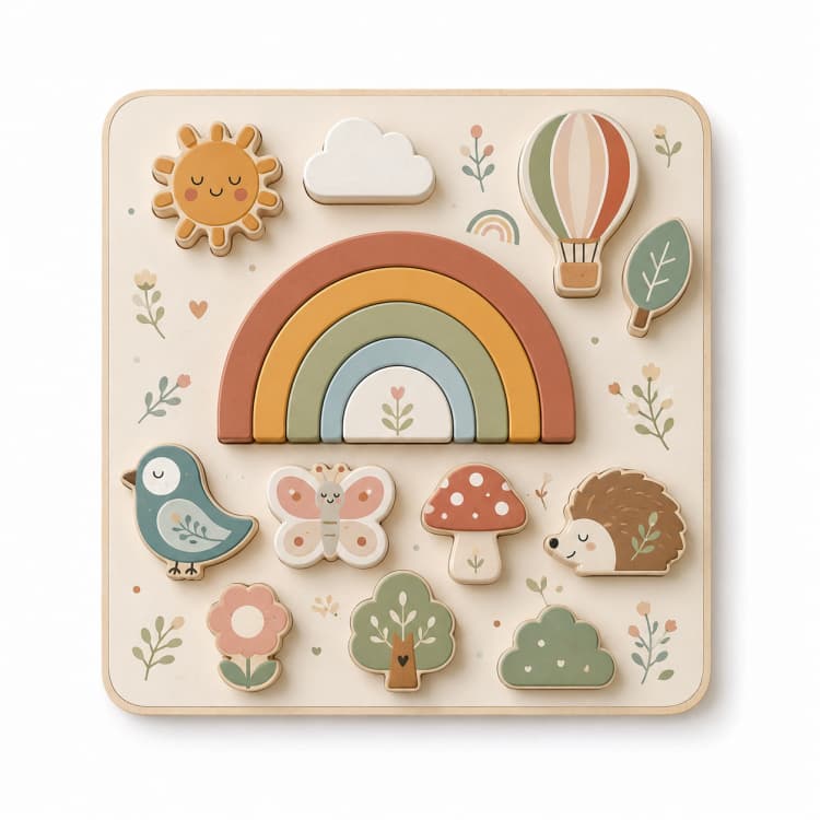 OEM Animal & Rainbow Wooden Shape Puzzle Board for Kids