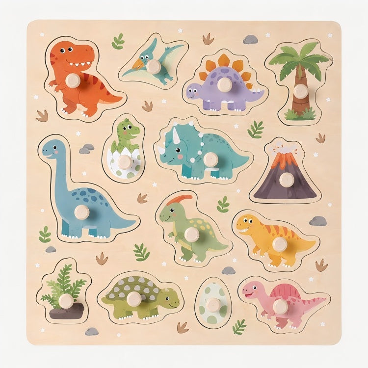 Wooden Dinosaur Peg Puzzle for Toddlers – Montessori Knob Puzzle