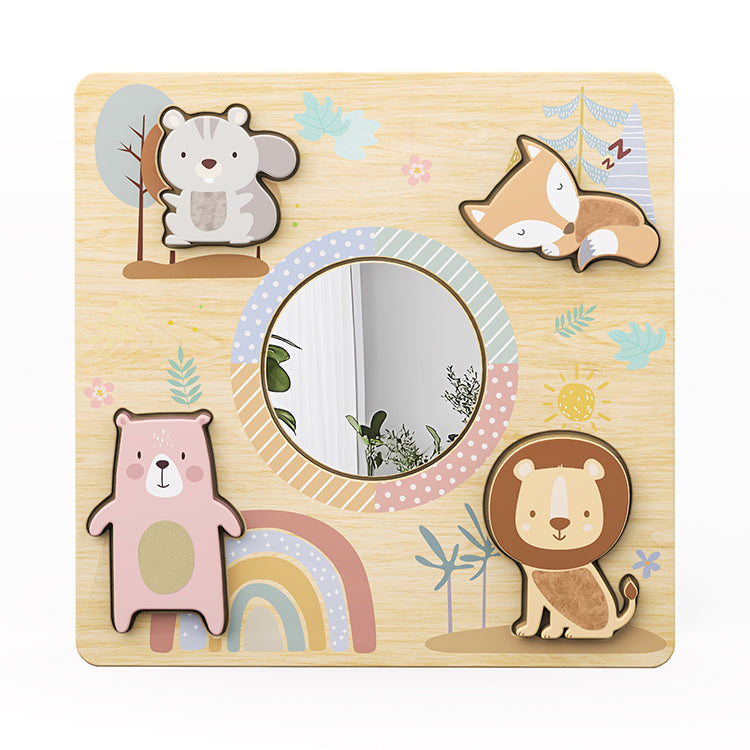 Wholesale Kids Wooden Forest Animal Mirror Puzzle Board, OEM Available
