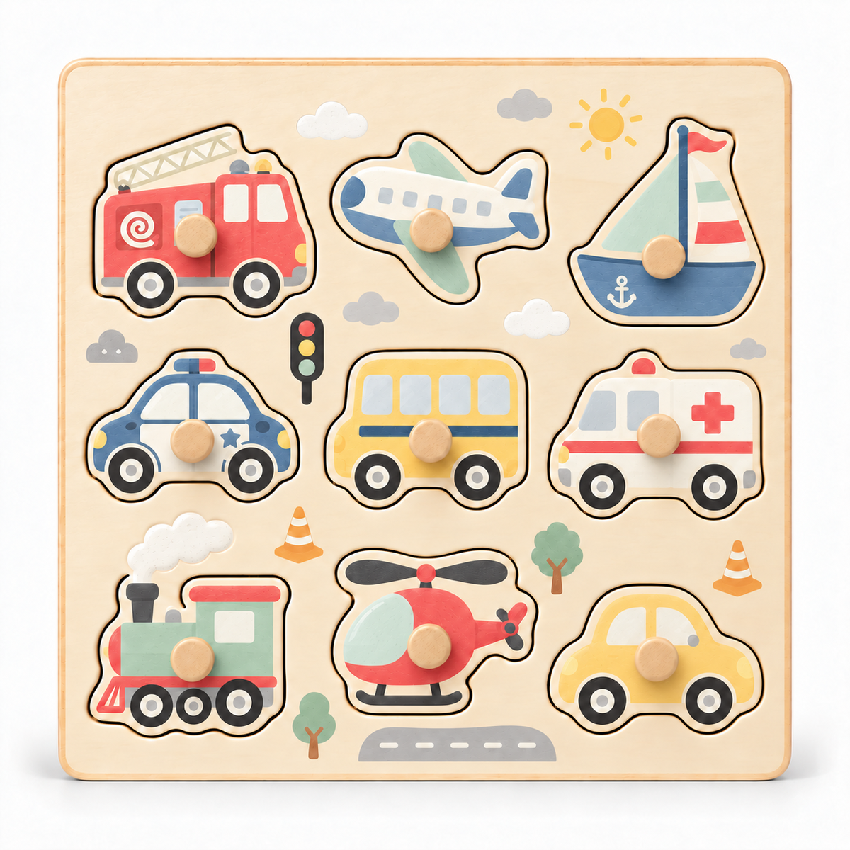 10-Piece Wooden Number Knob Puzzle – Numbers 1–10 Learning Toy