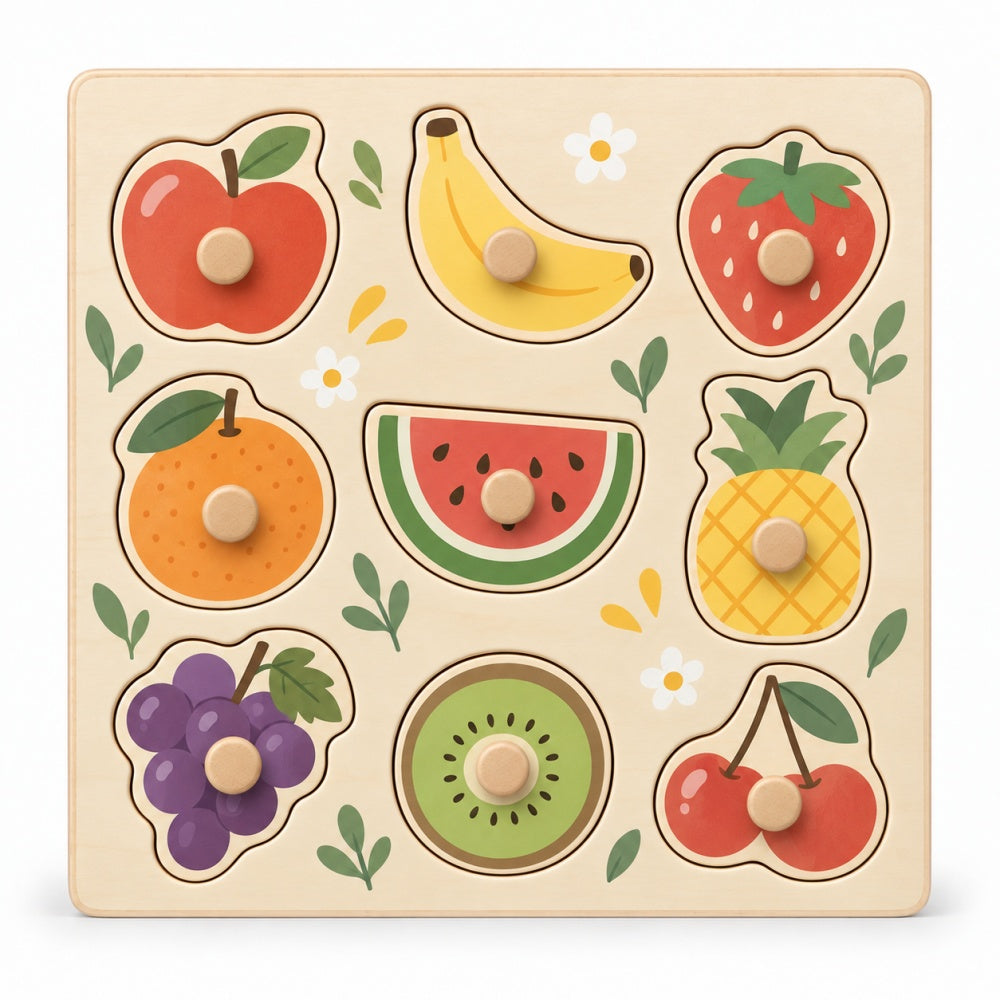 Wooden Transportation Knob Puzzle for Toddlers – 9-Piece Vehicle Peg Puzzle Toy