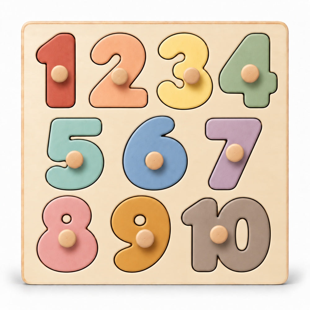 10-Piece Wooden Number Knob Puzzle – Numbers 1–10 Learning Toy
