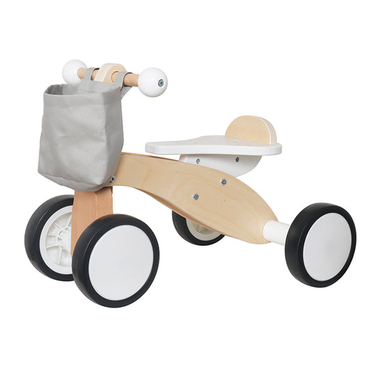 Wholesale Kids Wooden 4-Wheel Balance Bike Scooter with Basket, OEM Available