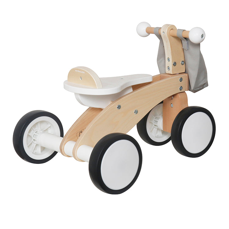 Wholesale Kids Wooden 4-Wheel Balance Bike Scooter with Basket, OEM Available