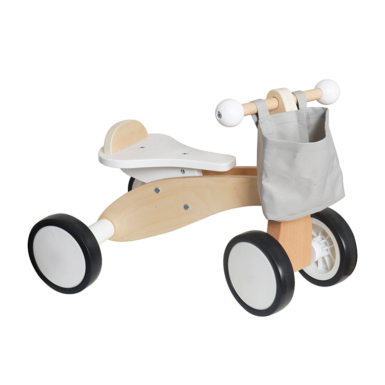 Wholesale Kids Wooden 4-Wheel Balance Bike Scooter with Basket, OEM Available