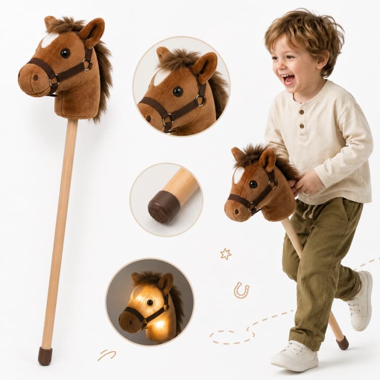 OEM Plush Hobby Horse Stick Toy with Optional LED Light