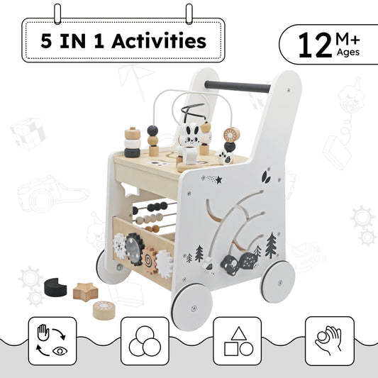 5in1 Wooden Baby Walker Activity Cubes,Baby Push Walker Toy for Toddler