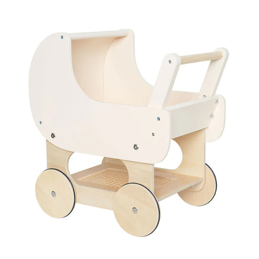 Beige Wooden Doll Pram Stroller