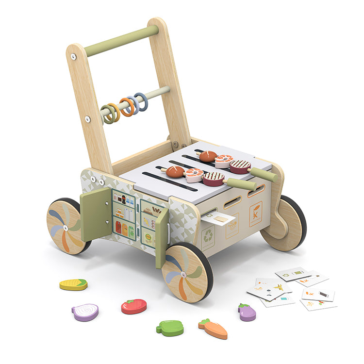 Wholesale Kids Wooden BBQ Grill Shopping Cart Toy, OEM Available