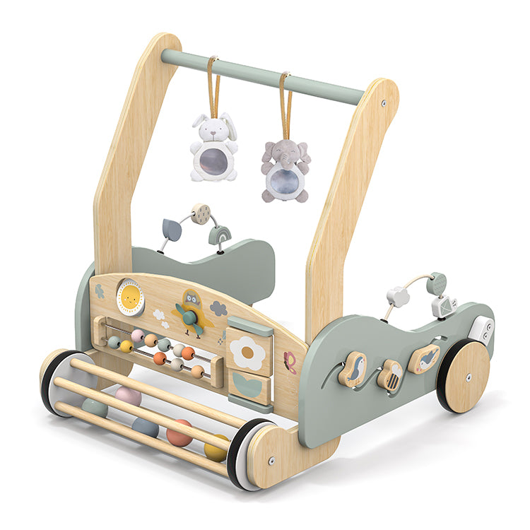 Wholesale Wooden 2-in-1 Baby Activity Walker with Gym Toys, OEM Available