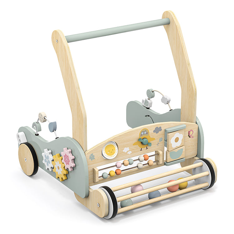 Wholesale Wooden 2-in-1 Baby Activity Walker with Gym Toys, OEM Available