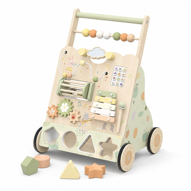 Wooden Activity Walker for Toddlers – Montessori Busy Board Push Walker