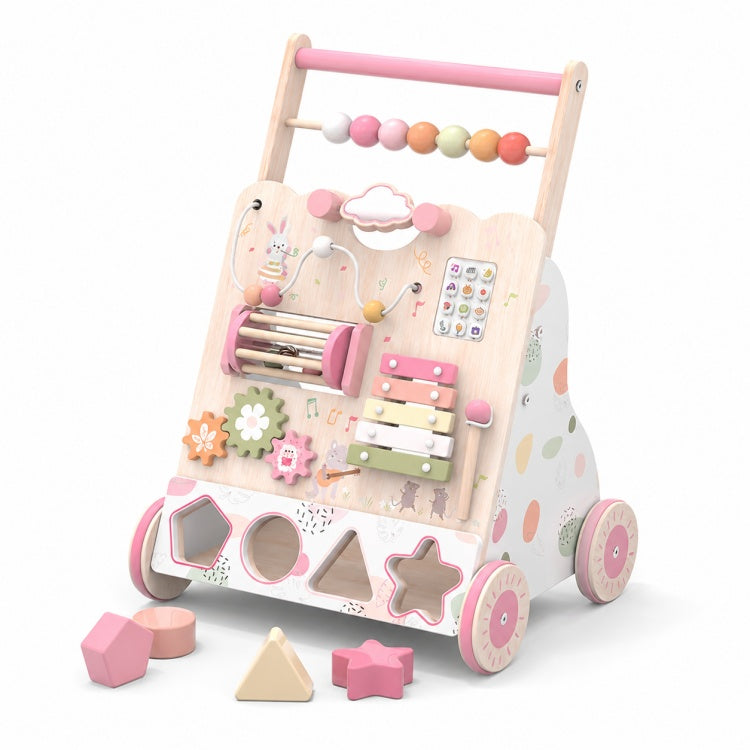 Wooden Activity Walker for Toddlers – Montessori Busy Board Push Walker