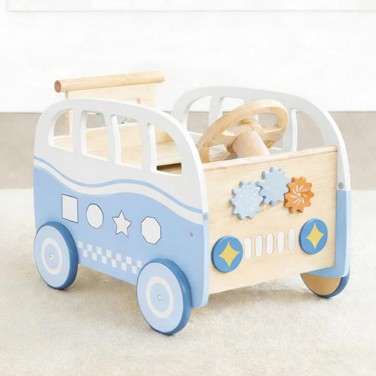 Blue Wooden Ride-On Bus Toy
